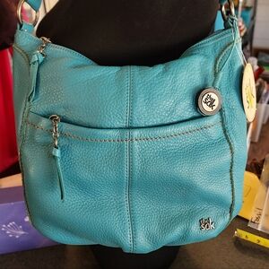 The Sak Teal Blue Pebbled Leather Hand or Shoulder Bag NWT